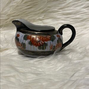 Floral Ceramic Creamer with Gold Accents